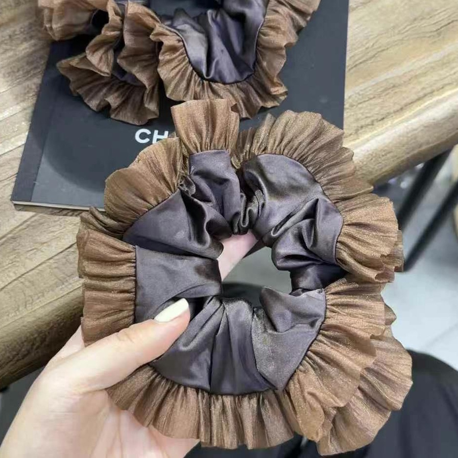 韩国东大门新款高级感轻奢缎面木耳边大肠发圈女气质百搭头绳发饰