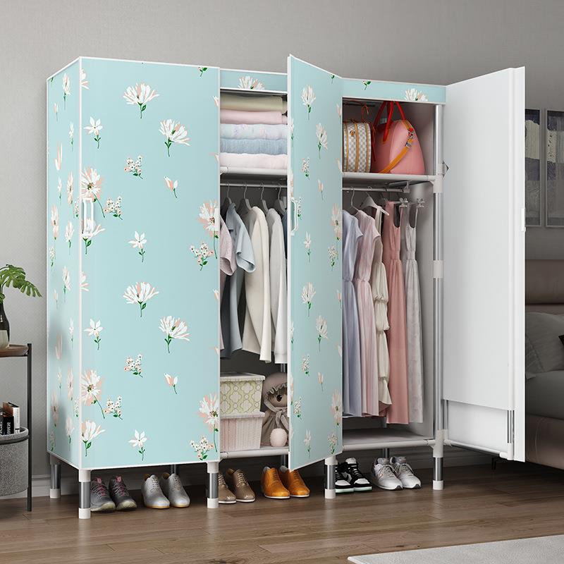 开门式布衣柜钢管加粗加固加厚全钢架布艺出租房卧室家用简易布柜