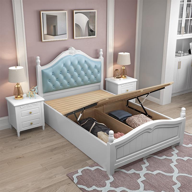 白色美式床实木床1.5米1.2m单人小户型气压高箱储物轻奢公主1米2