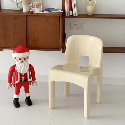 DPstudio中古靠背餐椅 Vintage设计师堆叠奶油色卡通儿童椅小凳子