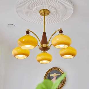 美式 复古风餐厅书房卧室柿子吊灯侘寂中古vintage田园实木客厅灯