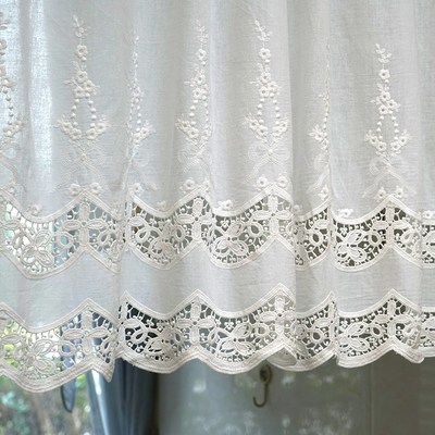 法式刺绣门帘半帘窗帘短款帘美式隔断帘厨房窗户柜子屏风遮挡纱门