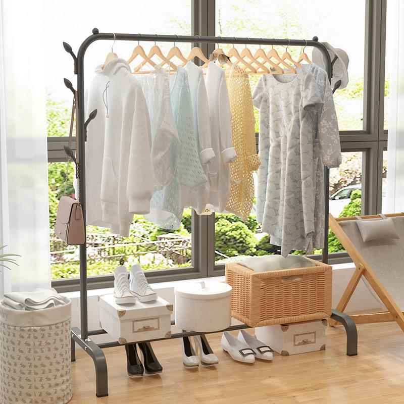 晾衣架落地简易家用阳台宿舍衣帽杆房间卧室内床边挂衣服收纳层架