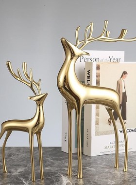 纯铜鹿客厅家居摆件欧式美式创意玄关酒柜样板间饰品乔迁别墅摆件