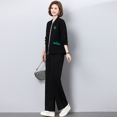 中年妈妈春装外套中老年休闲运动服套装女春秋气质大码上衣两件套