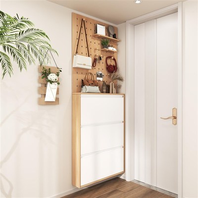 入门薄鞋柜全实木翻斗式鞋柜家用门口17cm超薄款门后窄洞洞板衣帽