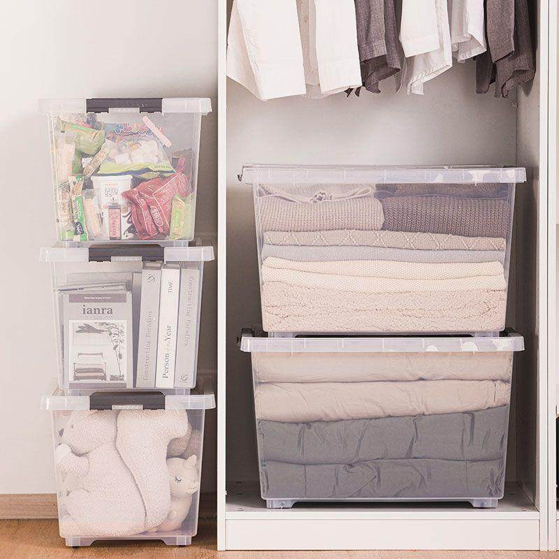 【折扣价】收纳箱大容量透明超厚玩具箱带滚轮子把手透气家用车用