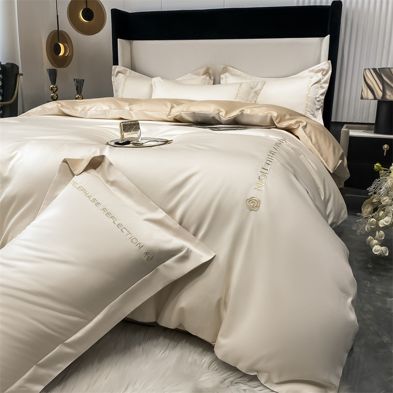 轻奢简约2023新l款100S新疆长绒棉刺绣四件套刺绣床单被套床上用