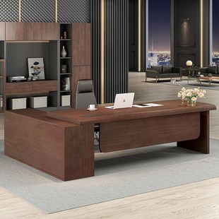 董事长办公室实木大板桌办公桌领导老总纯实木大班U台老板桌带边