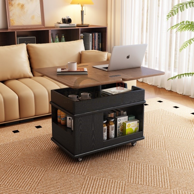 可移动边几茶几实木边柜小户型客厅沙发旁中古R风升降折叠小推车