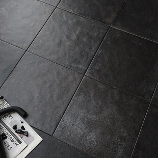 黑色复古做旧小花砖侘寂民宿酒z店餐饮店玄关防滑地砖哑光渐变瓷