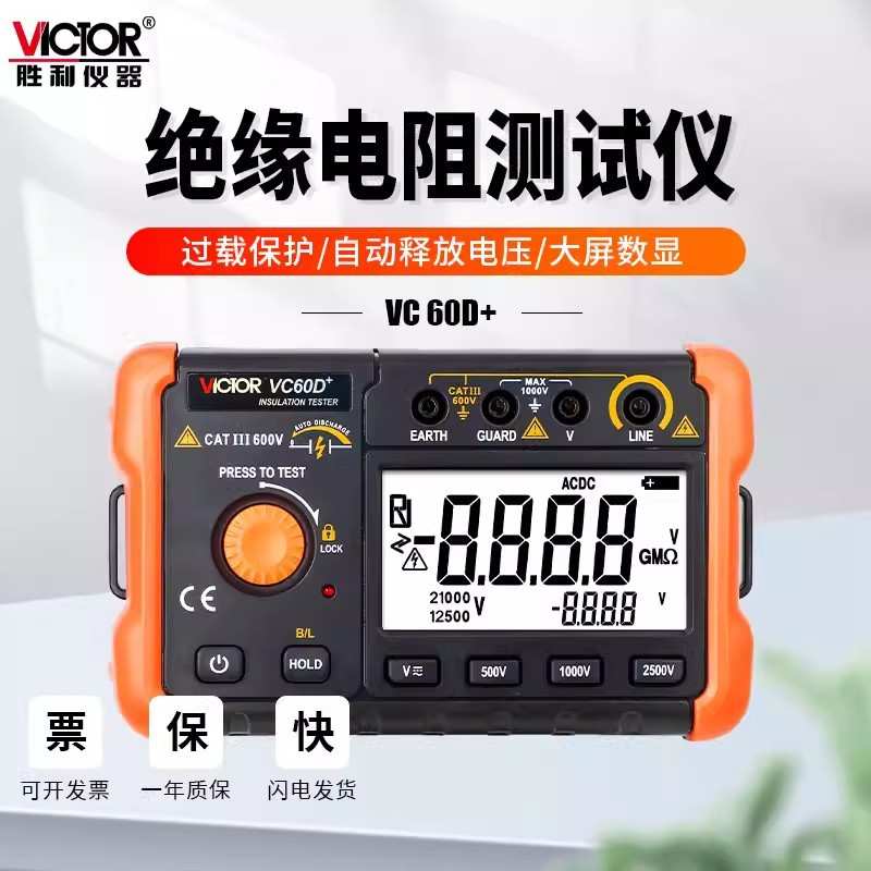 胜利仪器 VC60D+智能数字高压兆欧表1000V/2500V绝缘电阻测试仪图片