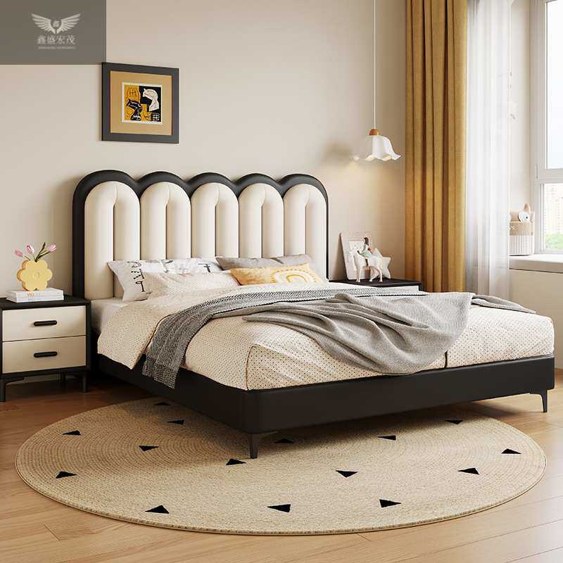 复古风法式生态真皮床家用主次卧室软包双人小户型储物儿童皮艺床