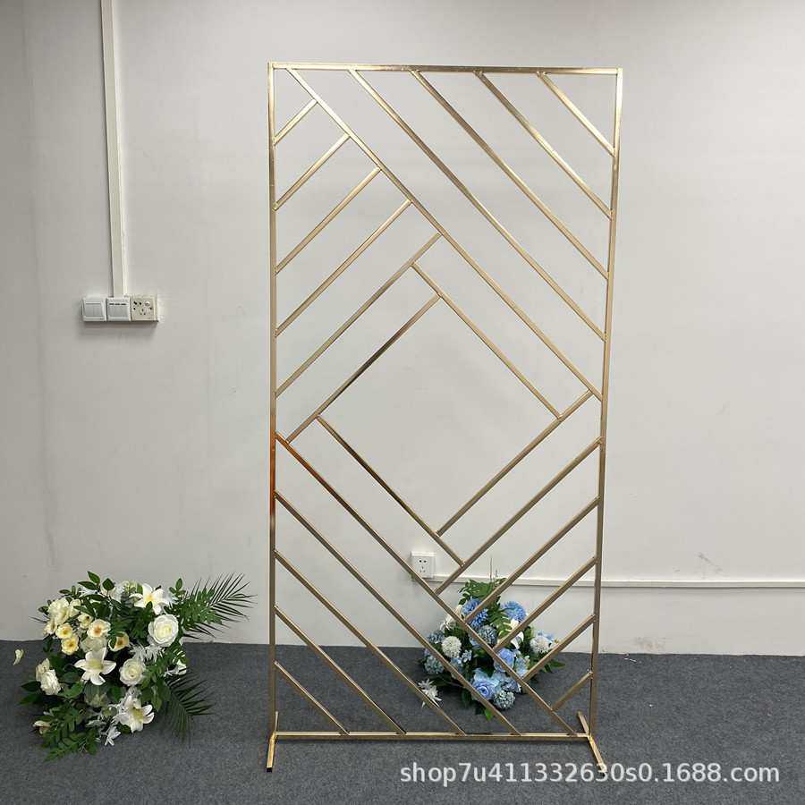 婚礼镀金铁艺屏风派对宴会背景道具长方形拱门舞台金色几何框架