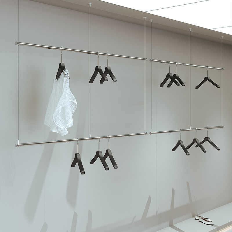 服装店橱窗展示架钢丝绳悬挂吊架不锈钢女装升降挂衣杆陈列货架子