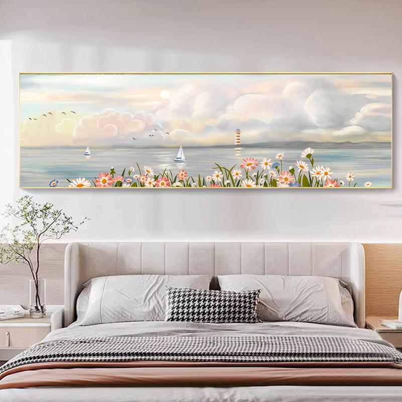 小清新床头画现代简约挂画客厅装饰画奶油风沙发背景画花卉壁画