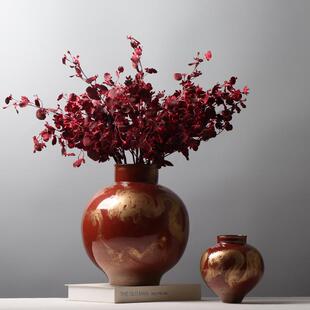 中式红色花瓶梅瓶玉壶春瓶葫芦瓶创意插花装饰品博古架陶瓷摆件