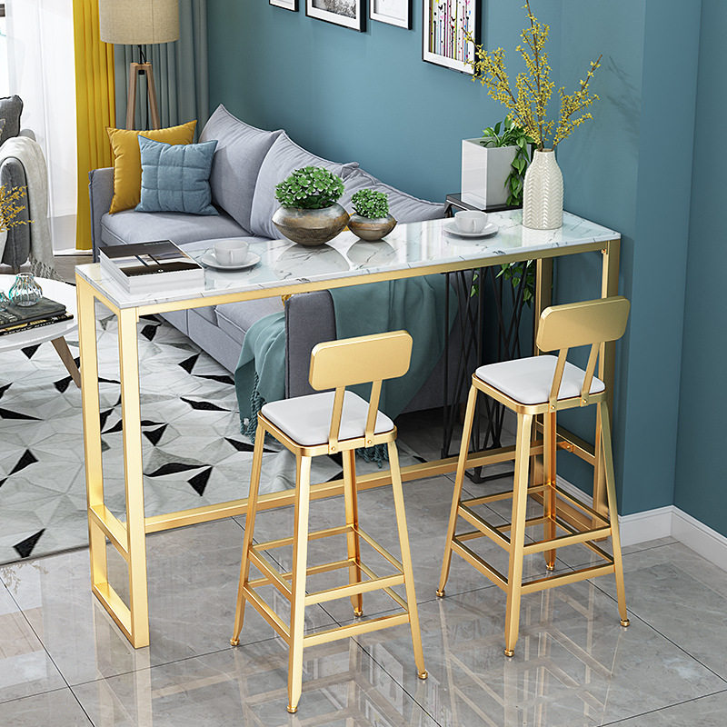 现代简约大理石吧台客厅吧台桌椅组合轻奢铁艺酒吧奶茶店长条桌