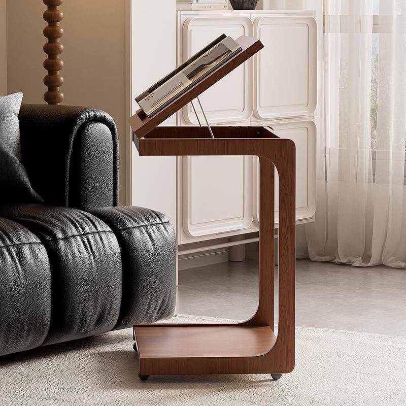 C型实木边几客厅沙发移动小茶几带轮角几翻盖床头桌子卧室床边桌