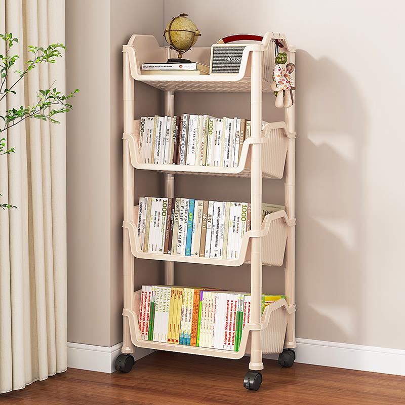 谋生书架落地置物架可移动带轮小推车学生儿童家用桌边一体靠墙收