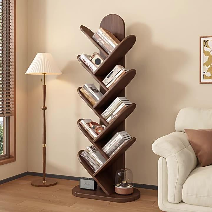 儿童小书架落地书柜置物转角树形书桌楠竹简易多层客厅实木多功能