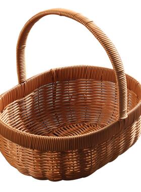 PP藤蔬菜水果篮家用收纳篮提篮野餐篮手工编织鸡蛋篮买菜篮子