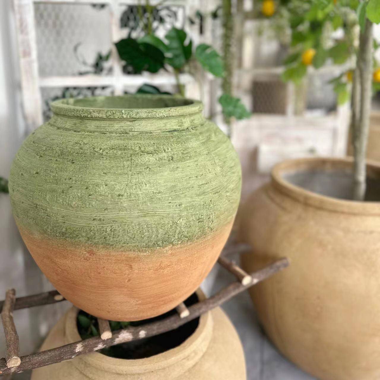 复古落地摆件水泥花盆手工琴叶榕植物种植镁泥大花盆