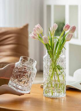 花瓶玻璃感大口径矮款宽口透明鲜花水养水培玫瑰摆件客厅插花