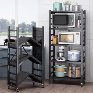 免安装可移动书架铁艺轮子客厅可折叠厨房落地置物架卧室简易收纳