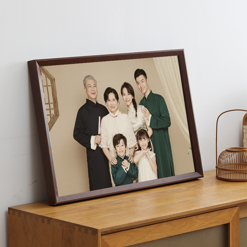 洗照片做成全f家福相框挂墙相片带打印加冲印婚纱照a3挂墙实木定