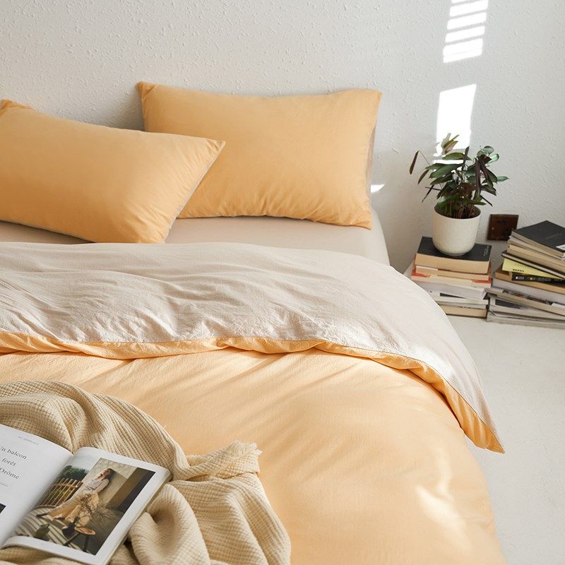 白色简简单单双拼全棉针织棉四件套 超软裸睡被套S天竺棉床单床笠