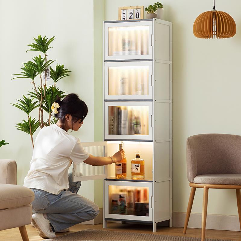 书柜现代简约带门防尘格子柜组合立柜窄柜书架储物柜置物落地实木
