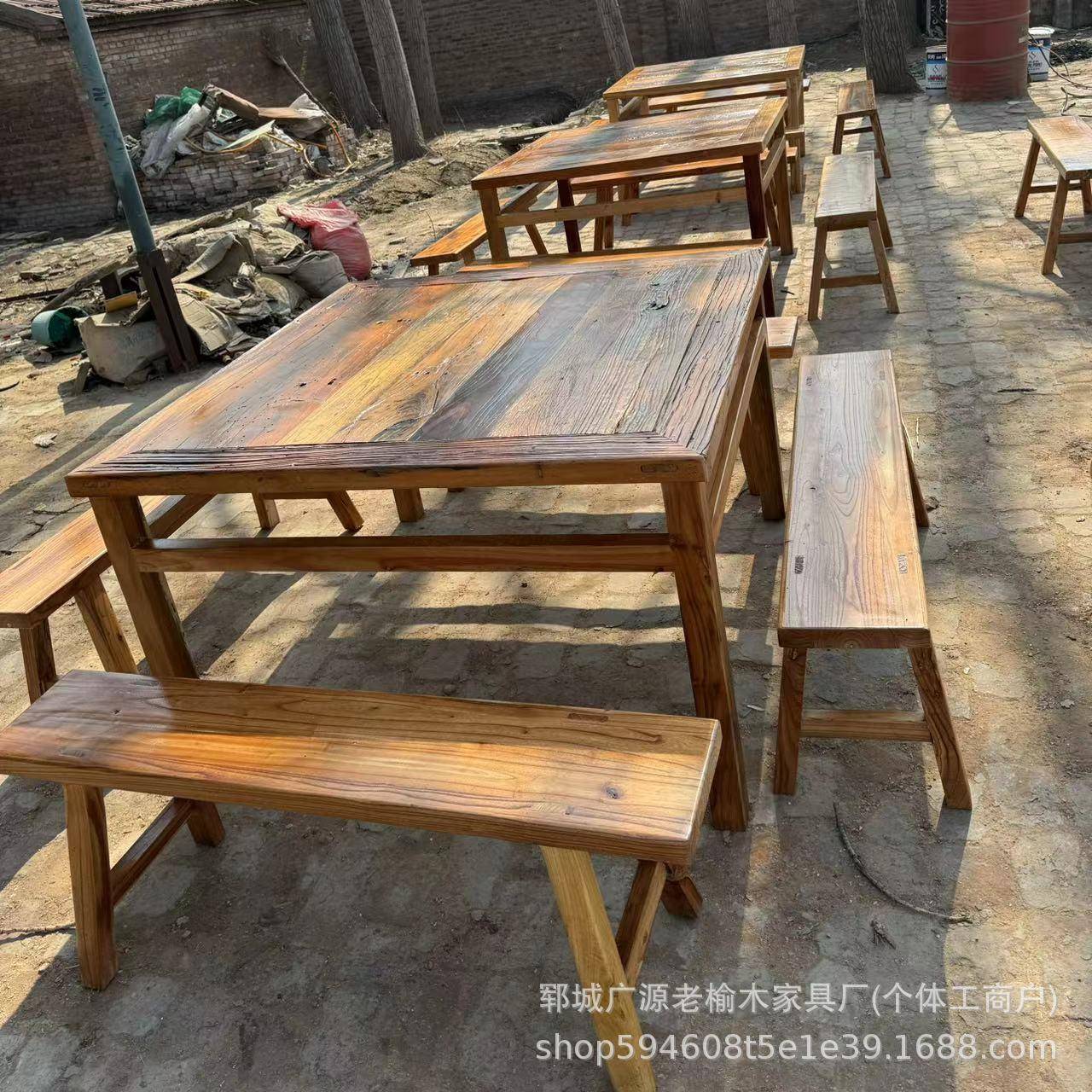 老榆木实木八仙桌茶桌复古四方桌椅民宿家用茶桌劈柴院饭桌方餐桌