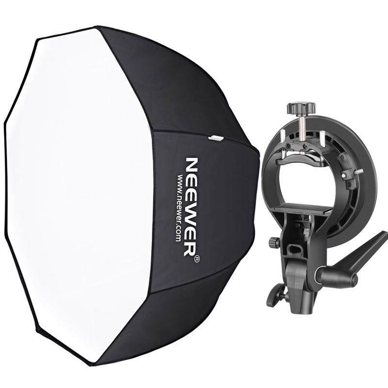 纽尔80厘米S型闪光灯支架+八角伞式柔光箱人像拍照柔光罩布罩