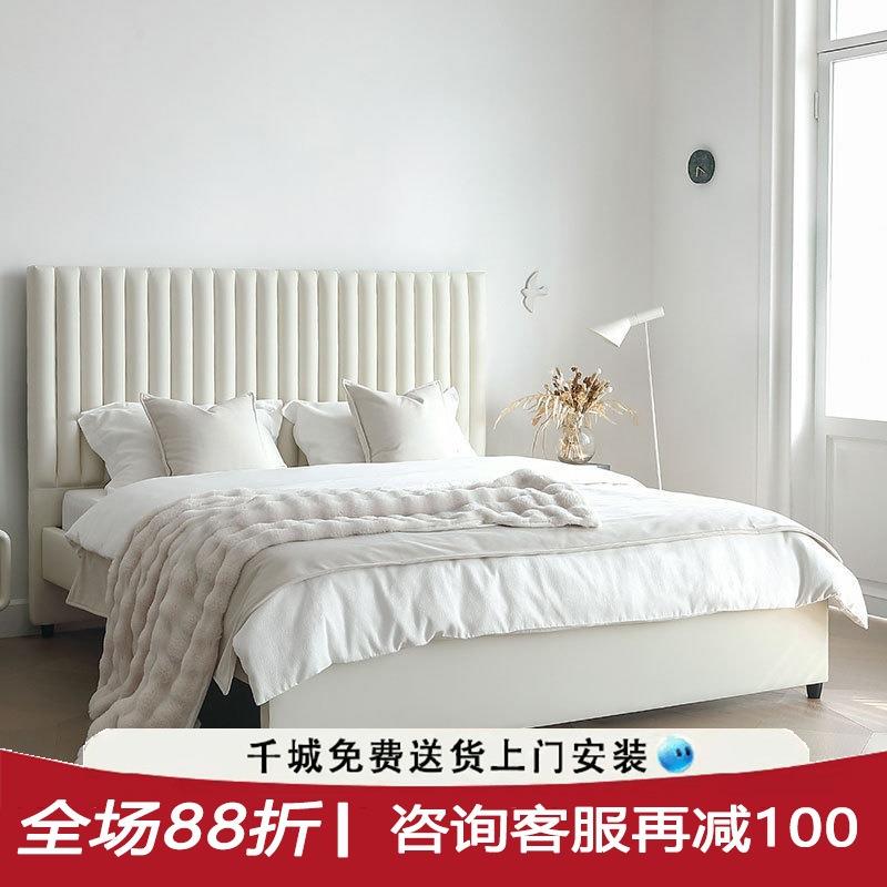 莫语MOYU/法式轻奢奶油风复古高靠背皮艺床现代简约双人主卧大床