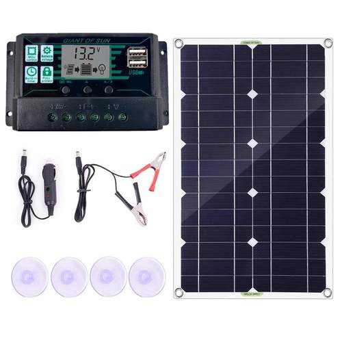 100W太阳能电池板套件12V电池充电器10/20/30/40A控制器大篷车船