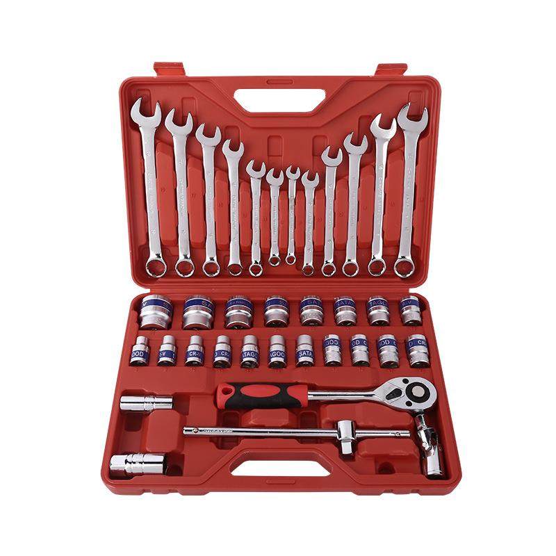 供应37件套筒组合工具箱汽车维修扳手套筒两用扳手套装工具箱