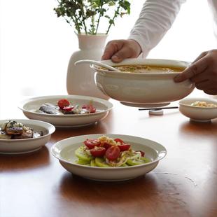 三分烧新中式简约创意白瓷七寸盘子餐厅家用陶瓷八寸深圆形菜盘