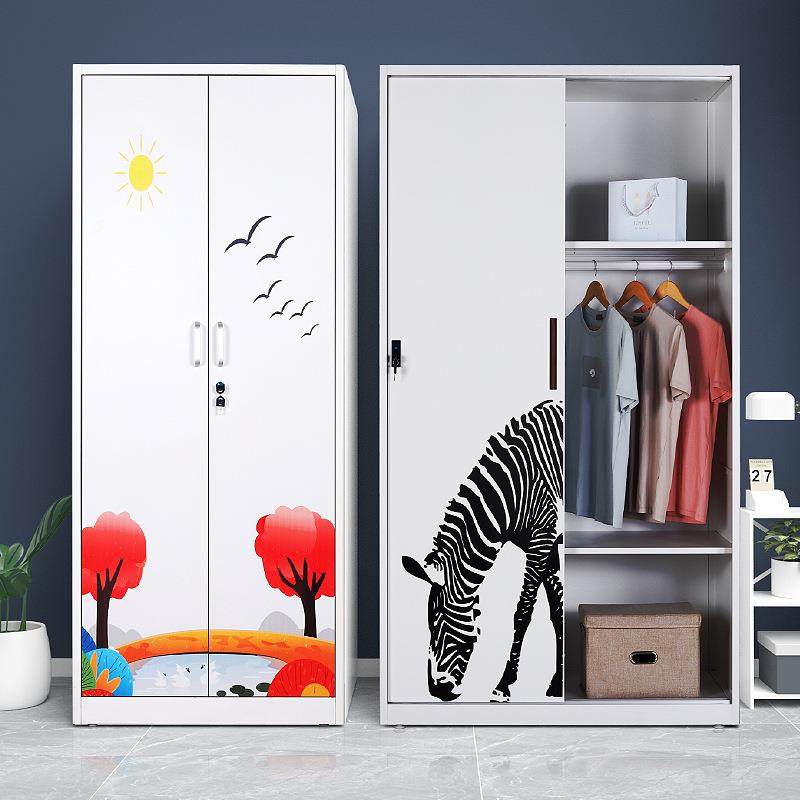 钢制家用印花柜储物柜阳台柜卡通移门衣柜拆装推拉门收纳柜子