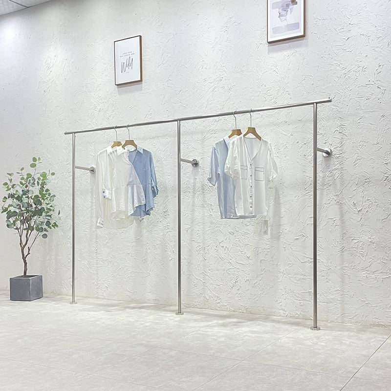 服装店展示架上墙壁挂式不锈钢挂衣架落地童装女装店侧挂货架陈列