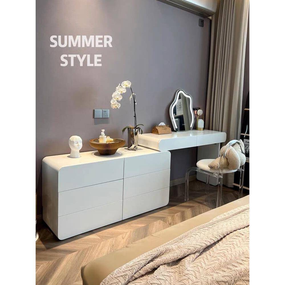 梳妆台斗柜一体卧室床头柜书桌化妆台高级极简奶油风化妆桌化妆凳