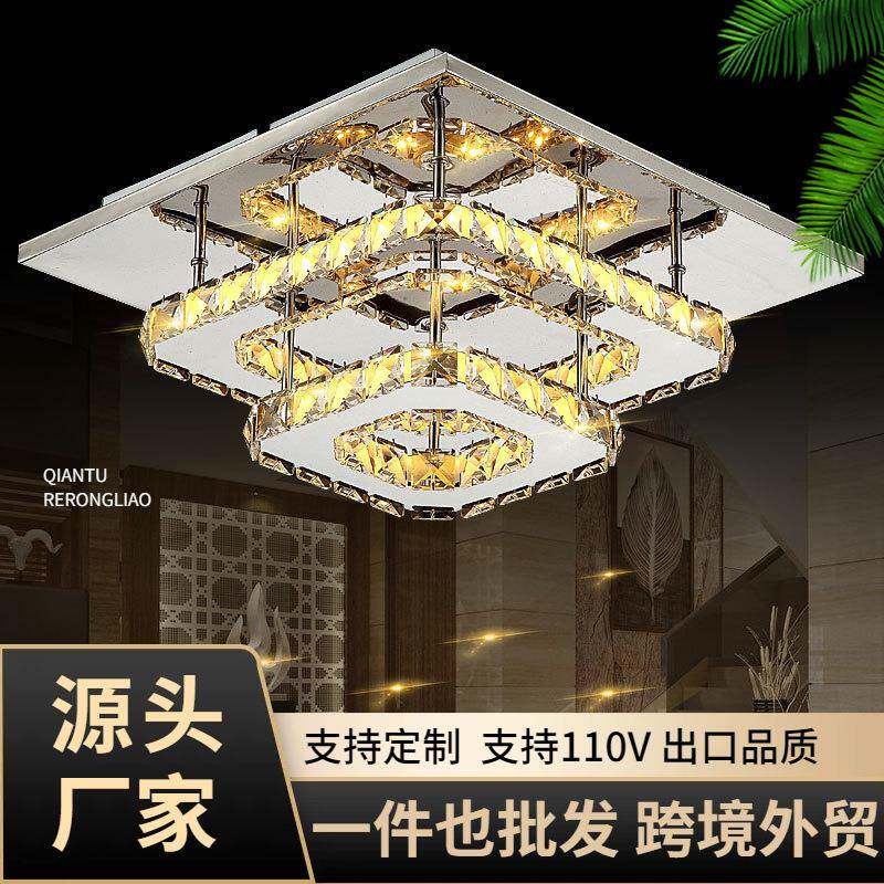 LED水晶吸顶灯方形过道灯简约玄关走廊灯饰入户阳台灯具110V