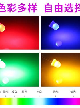 【折扣价】f8红发红绿发绿黄发黄蓝光橙色led灯珠8mm圆头发光二极