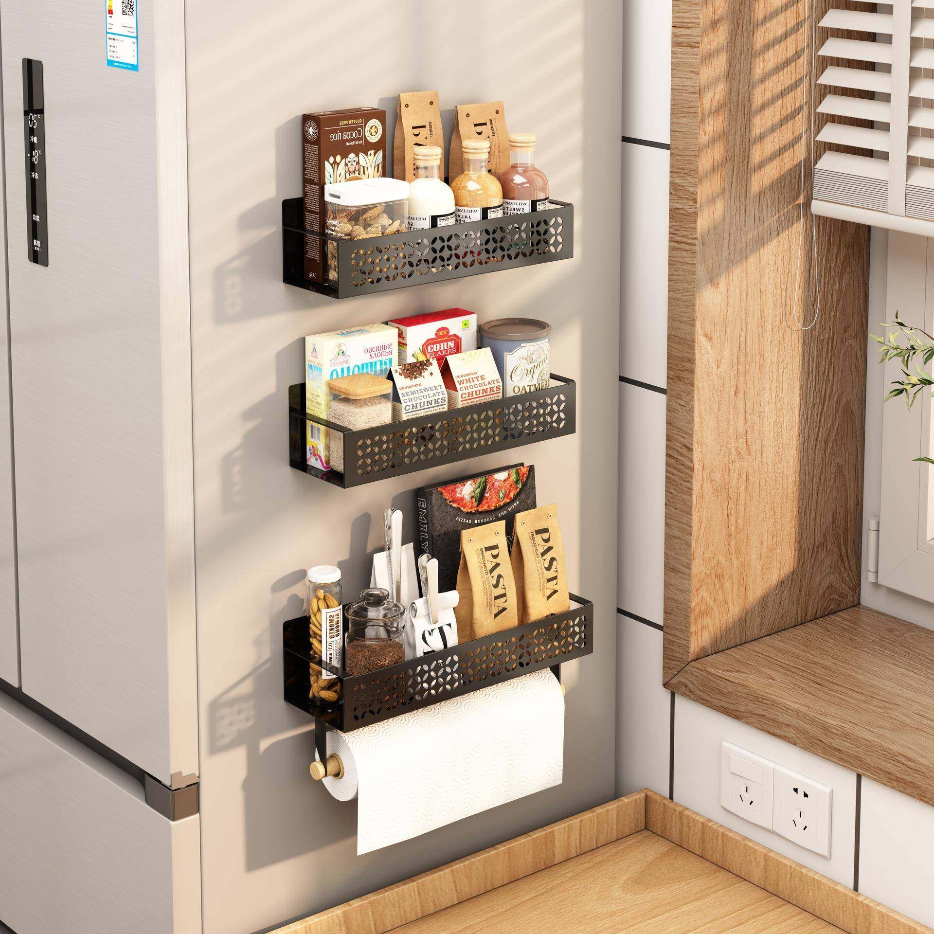 【折扣价】磁吸冰箱侧收纳架厨房置物架纸巾保鲜膜多功能免打孔调,鲜花速递/花卉仿真/绿植园艺,其它园艺用品,淘宝优惠券,粉丝福利购,淘宝优惠卷