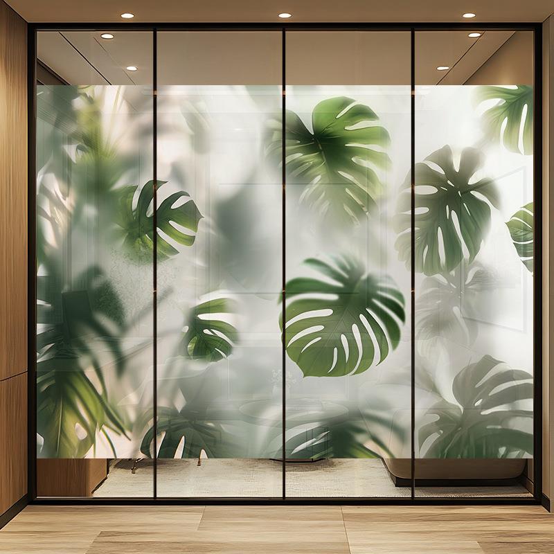 【折扣价】玻璃贴纸静电透光植物浴室卫生间玻璃门绿植窗户装饰贴