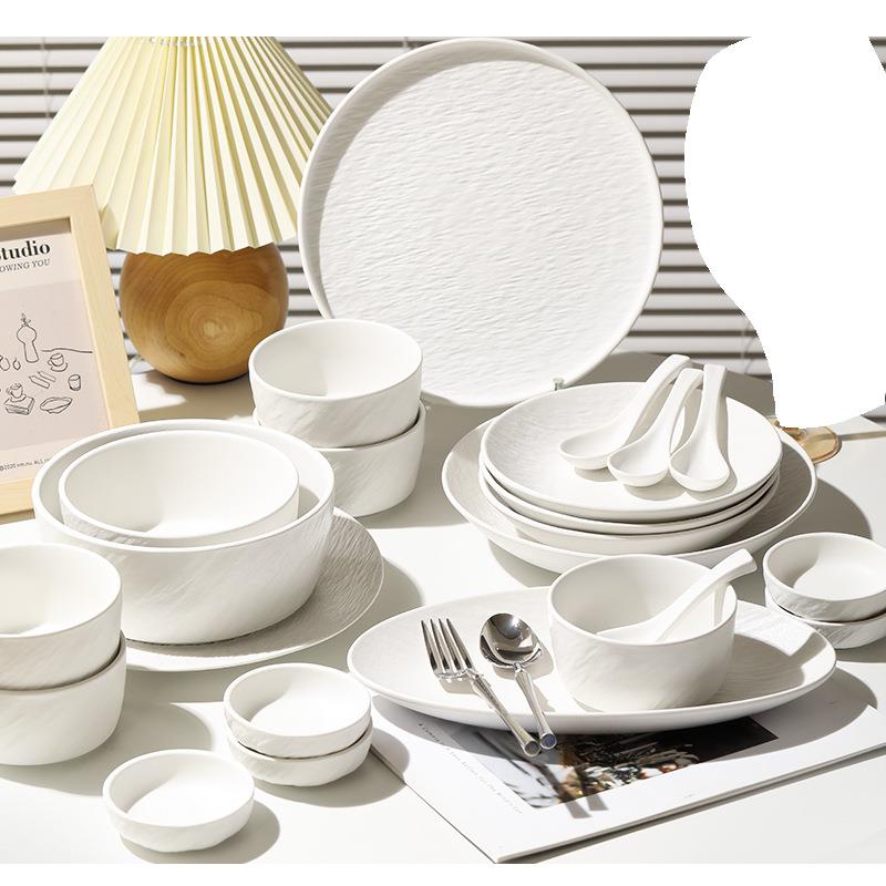 【折扣价】高温釉下彩纯白陶瓷餐具套装家用简约纯色碗盘碗碟组合
