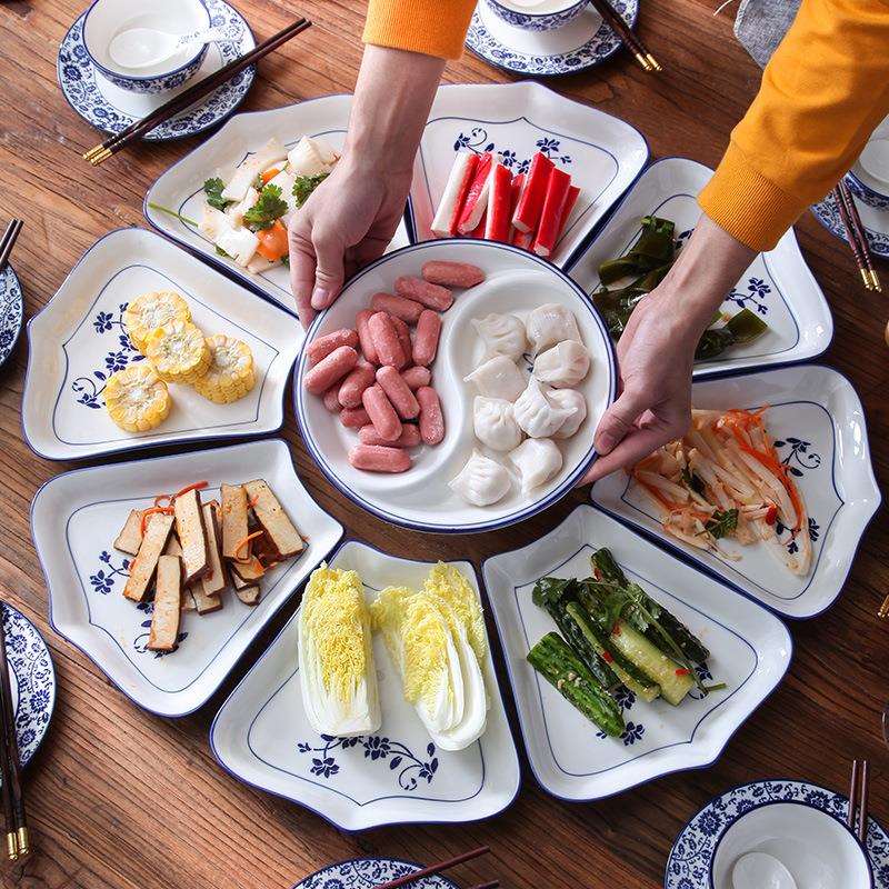 拼盘瓷碗餐具陶瓷组合海鲜圆形家用聚会团圆创意瓷菜盘碗套装