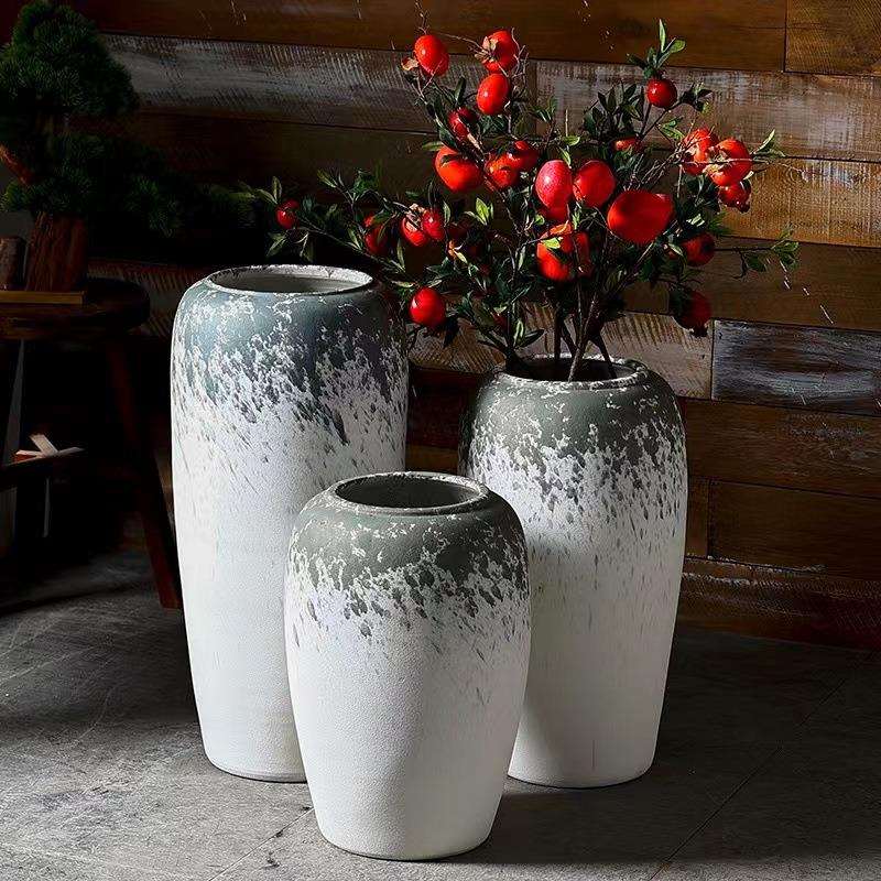 落地大花瓶景德镇陶瓷客厅插花装饰品摆件复古粗陶水培陶罐