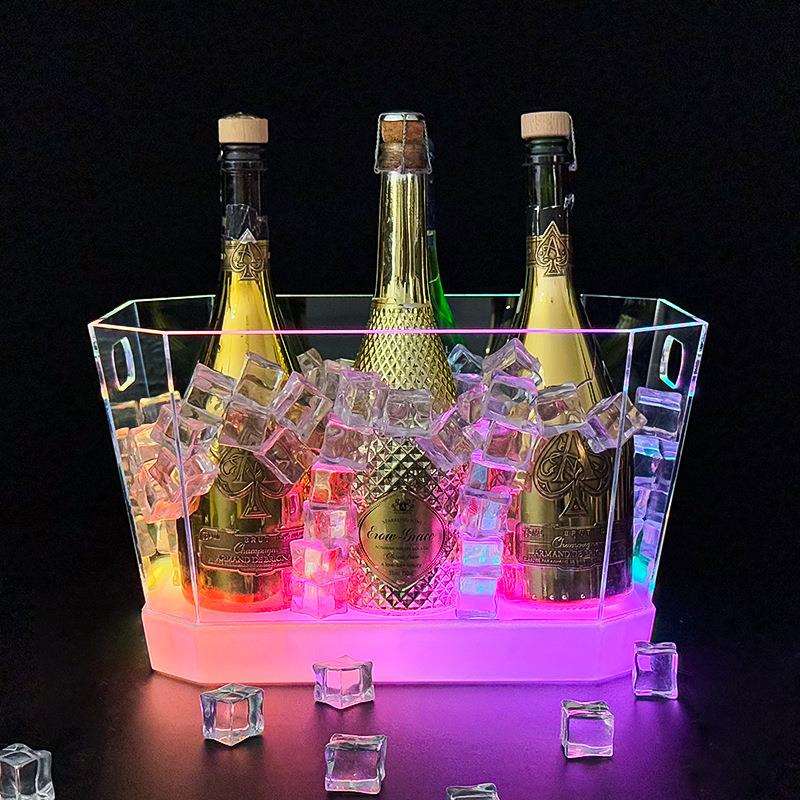 LED幻彩光亚克力香槟桶酒吧啤酒冰桶KTV酒吧发光透明八角香槟冰桶