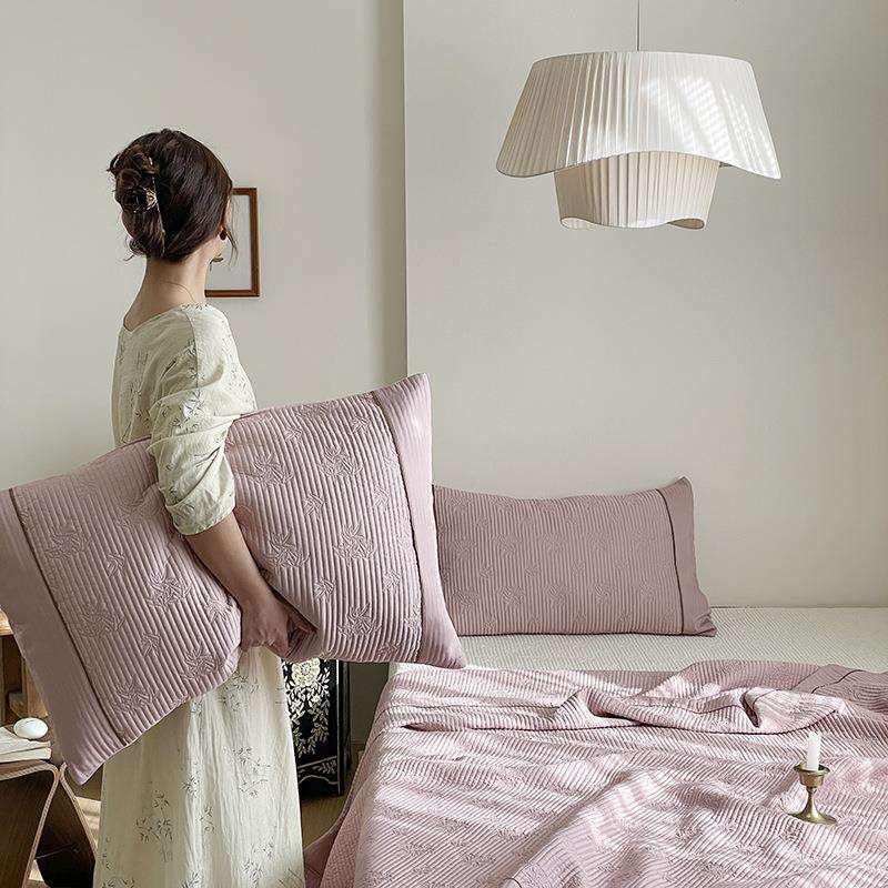 新中式简约竹子绗缝双面莫代尔床盖三件套柔软透气可铺可盖当夏被